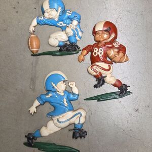 HOMCO #1254 FOOTBALL PLAYERS 3 Piece Vintage 1976 CAST METAL Wall Art Plaque